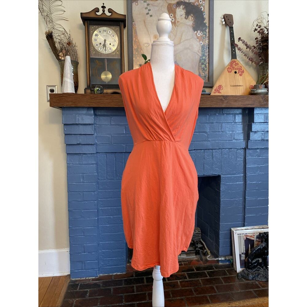 SYNERGY M/L Coral Organic Cotton Mini Knit Dress Eco Festival Boho Tie Pockets